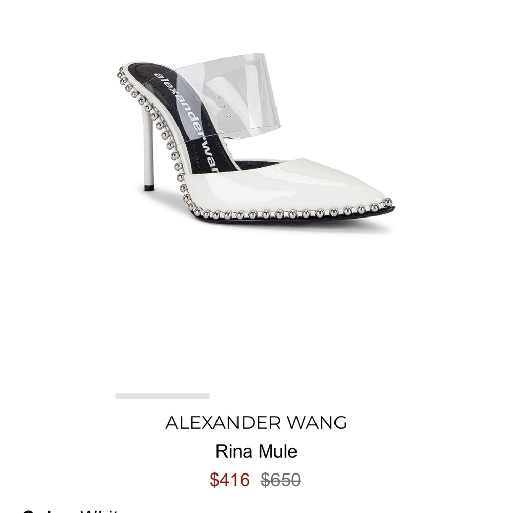 ALEXANDER WANG White Patent Leather PVC Studded Rina Mule with Box, etc size 7.5